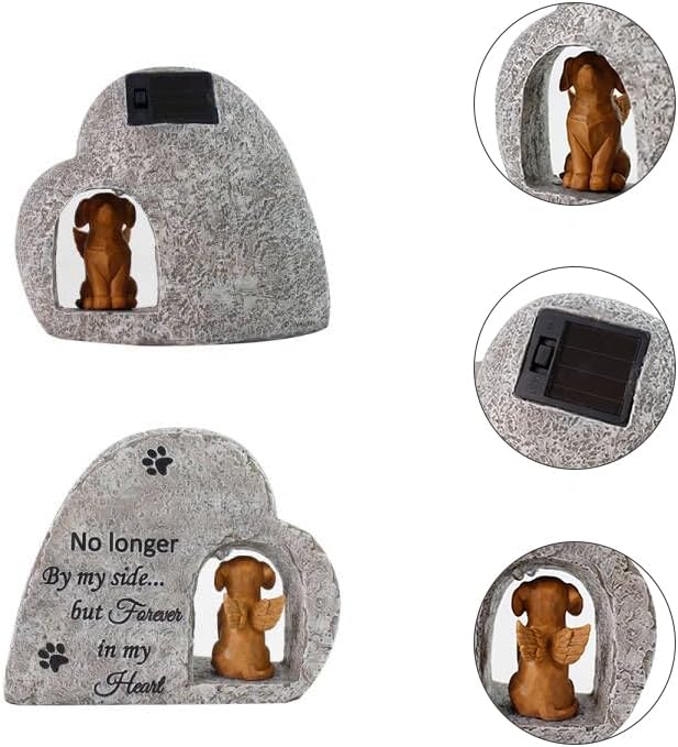 Solar Dog Pet Memorial Stone with A Angel Puppy Memorial Statue, Dog Grave Marker Or Garden Memorial Stone-No Longer by My Side But Forever in My Heart