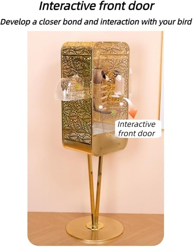 50.4in Large Bird Cage with Stand, Metal Parrot Cage with Transparent Door, Elegant Birdcage for Lovebirds, Cockatiels, Grey Parrots