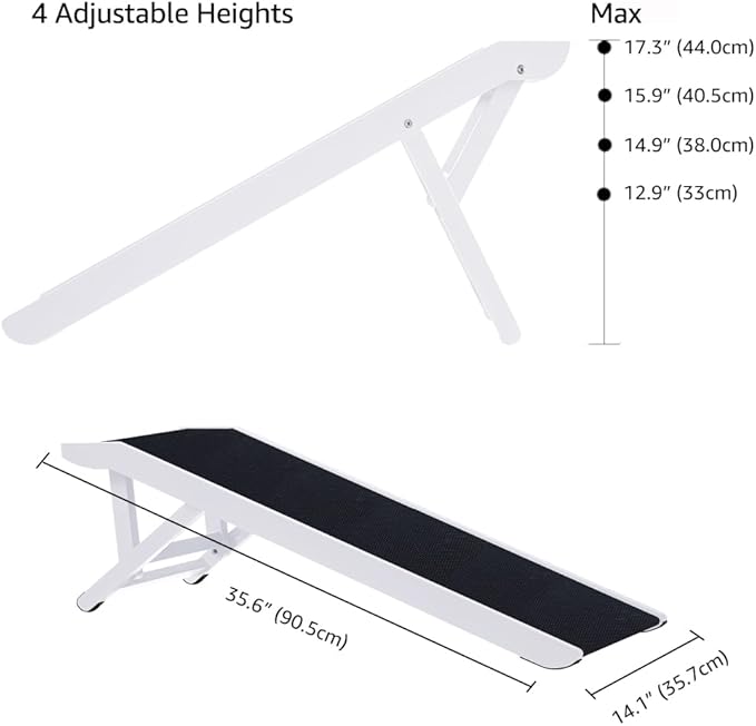 unipaws Foldable Wooden Pet Ramp with Adjustable Height, Dog Ramp to Reach High Bed and Couch, Durable Pet Ladder with Updated Non-Slip Yoga Mat for Small Dog and Cat