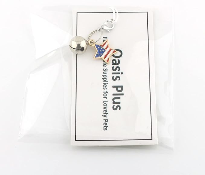 Oasis Plus American USA Flag Star Pet Collar Charm Pendant with Bell for Small Dog Kitty Cat