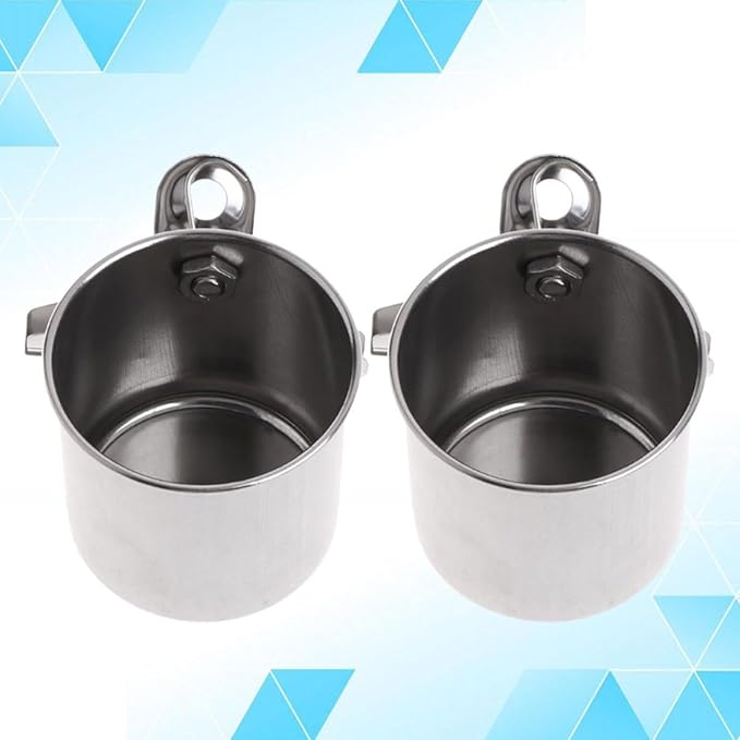 Toyvian 2pcs Stainless Steel Parrot Bird Feeder Water Bowl Large Clamp Cup Portable Cage Food Holder for Pet Birds Feeding and Watering Supplies