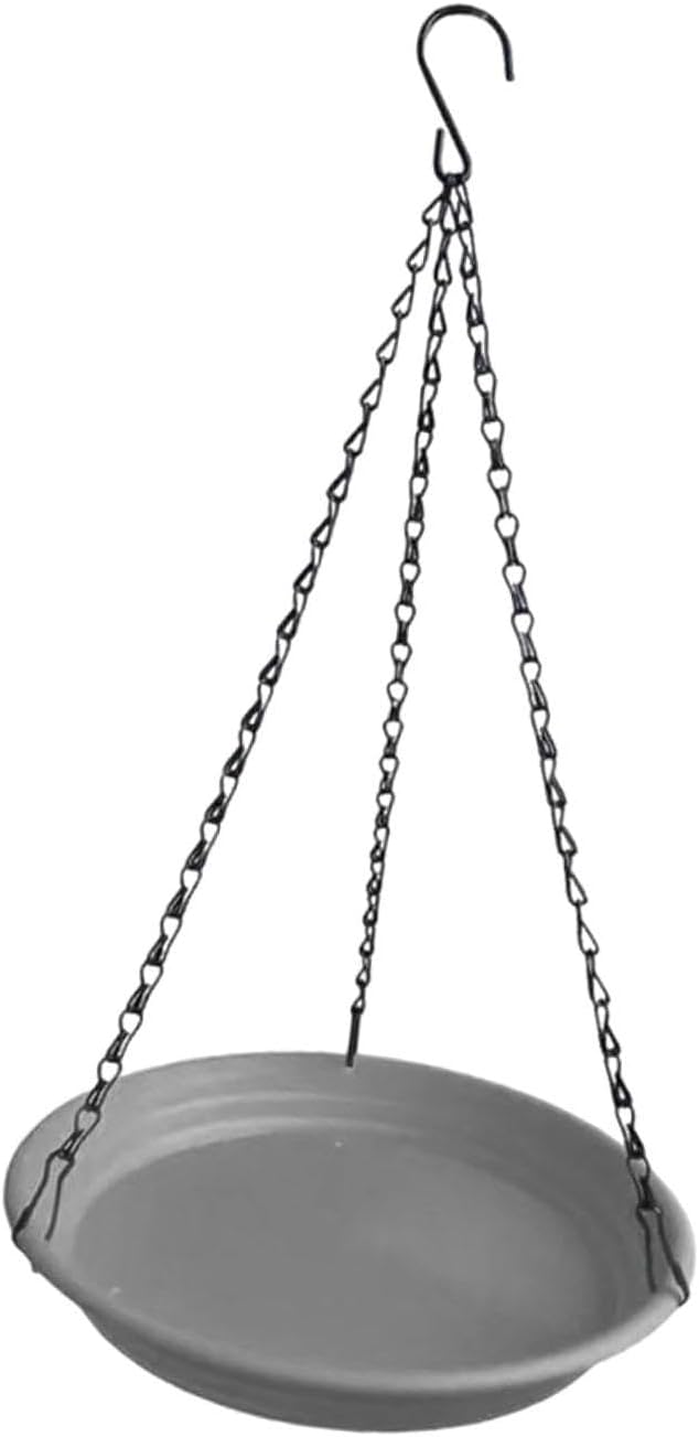 Hanging Bird Feeder and Waterer Tray Water Feeding Bowl Garden Decor with Chains Sturdy Birds Water Station for Backyard Yard, Grey