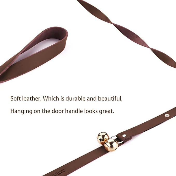 Leather Dog Doorbells for Door Knob, Adjustable Brass Potty Training Bells for Puppy to Go Outside, Easy Dog Door Bell for Potty Training