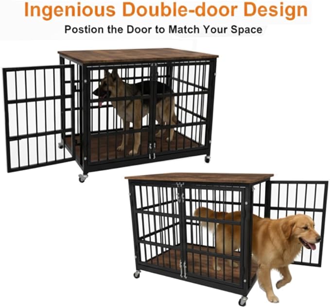 38" Dog Crate Furniture, Heavy Duty Dog Kennel Indoor for Large Dogs, Escape-Proof and Chew-Proof Wooden Dog Cage for high Anxiety Dog, Decorate House as TV Stand, End Table