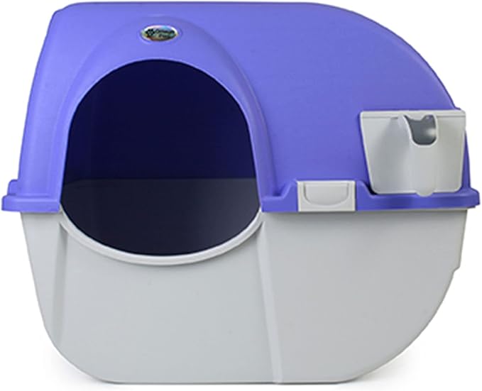 Omega Paw Roll 'n Clean Plastic Indoor Outdoor Automatic Self Cleaning Litter Box with Enclosed Lid for Regular Sized Cats up to 12 Pounds, Periwinkle