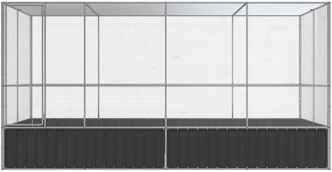 vidaXL Aviary with Extension - Galvanized Steel Bird Cage 164.6"x81.5"x83.5", Large Parrot/Budgie Cage in Silver with Lockable Door, Suitable for Rabbits, Ducks, Chickens