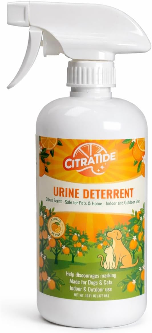 Urine Deterrent Spray for Dogs & Cats – Heavy Duty Plant-Based Formula Prevents Marking on Floors, Furniture & Carpets – Natural Citrus & Cedarwood Scent – Safe for Pets & Home – 16 fl oz