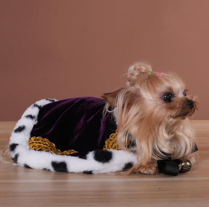 Lovelyshop pet Serial Lux Fur Purple Cat Dog Cloak for Halloween Costumes, King Queen Prince and Princess Cosplay- XS