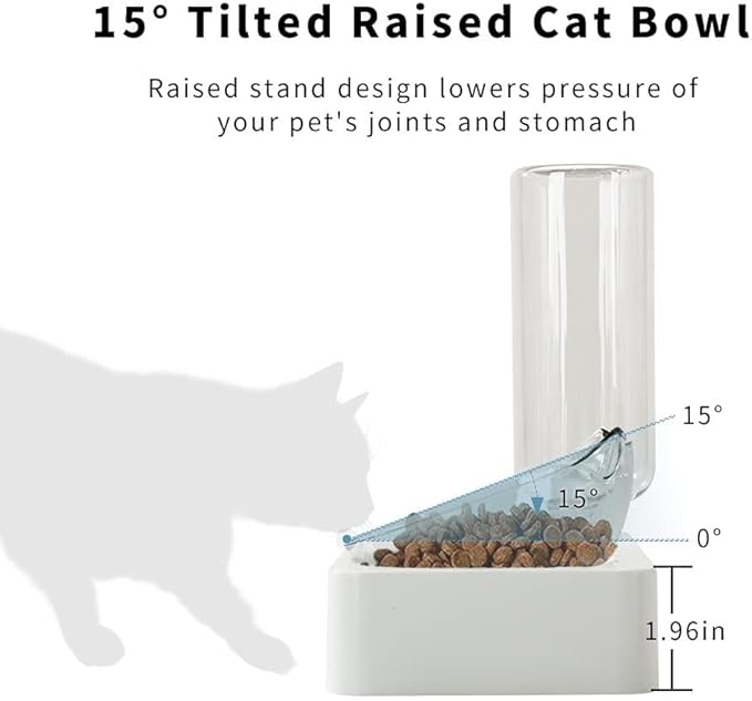 Marchul Tilted Cat Food Bowl with Feeding Mat for Food and Water, Food Feeding Dishes for Raised Cats and Puppies