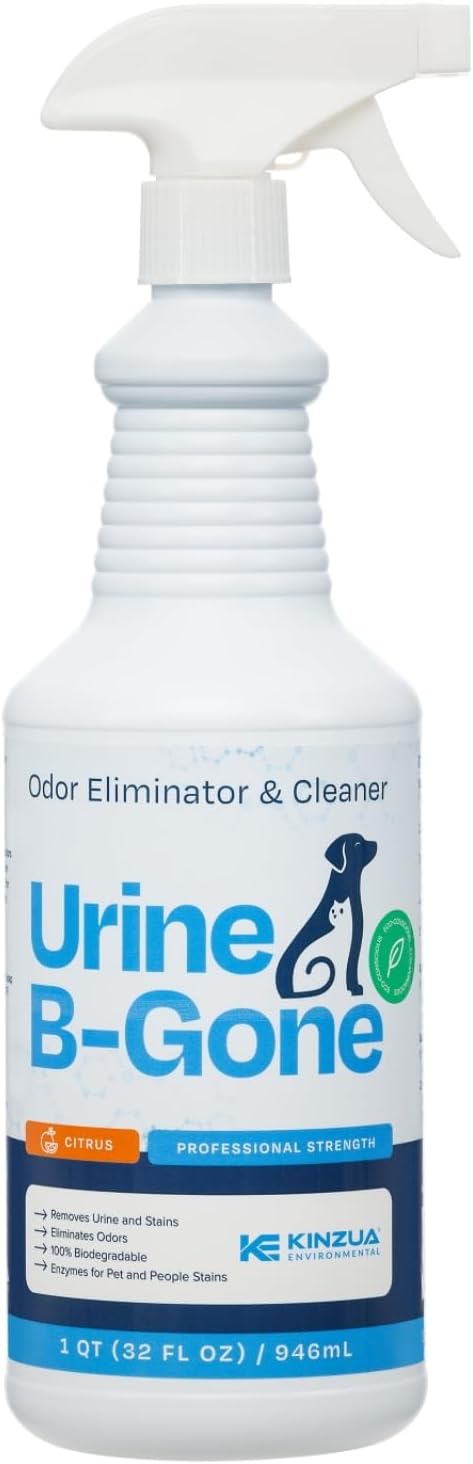 Urine B-Gone, Professional Enzyme Odor Eliminator & Pet Stain Remover, Human, Cat & Dog Urine Cleaner, Effective on Laundry, Carpets & More, Citrus Scent, 32oz