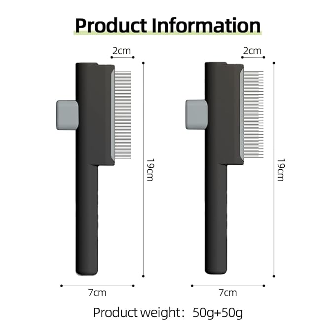 Marchul 2Pcs Pet Comb Flea Comb Set for Cats Dogs, Cat Grooming Brush with Release Button and Stainless Steel Round Teeth, Self-Cleaning Dog Combs for Removing Pet Hair, Knots & Loose Fur, Black