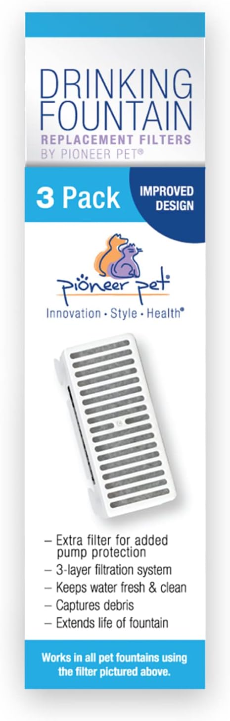 Pioneer Pet T-Shaped Suction Cup Water Filter – 3 Pack - Fits Mini Vortex and Swan Pet Drinking Fountain - (3091)