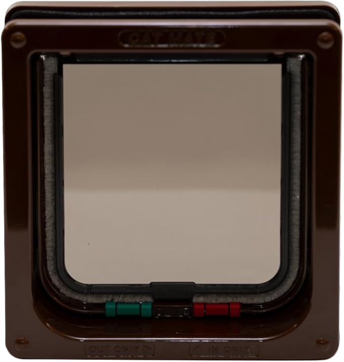 Cat Mate 4-Way-Locking Cat Flap with Door Liner to 2" (235) - Secure Lockable Door for Small to Medium Sized Cats, for UPVC, Wood and Wall, Brown