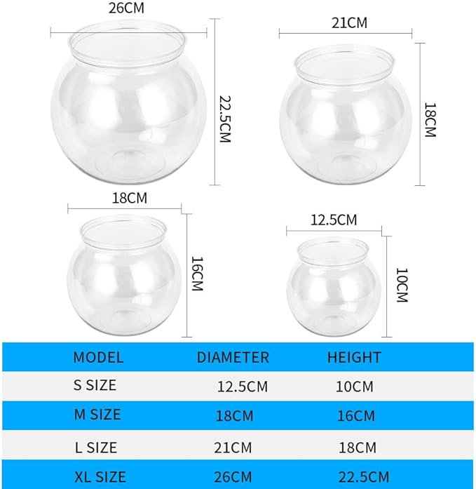 Mini Fish ,Classic Drum Fish Bowl Transparent Plastic Round Bowl Aquarium 360° View of Aquarium Centerpiece or Terrarium 4.9 x 3.9 Inches(Mini)