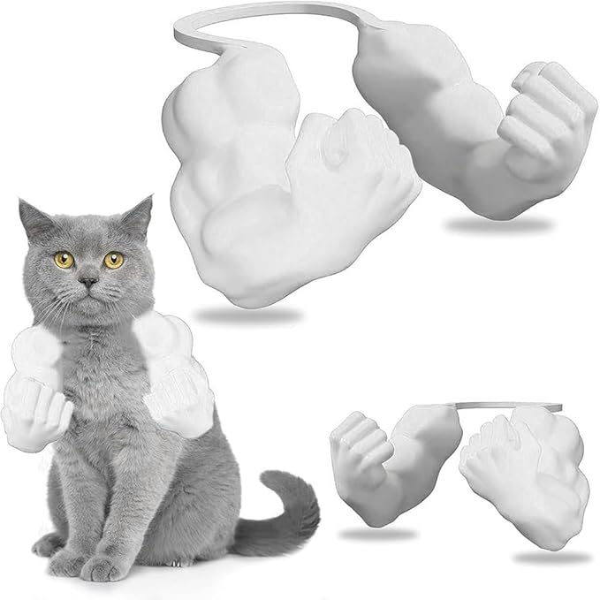 babyye Cat Toys Muscle Arms, Funny Printed Cat's Neck Arm with Muscle, Christmas Cats Costume Accessory for Pet Dress-Up, Cosplay, Parties & Photos (White)