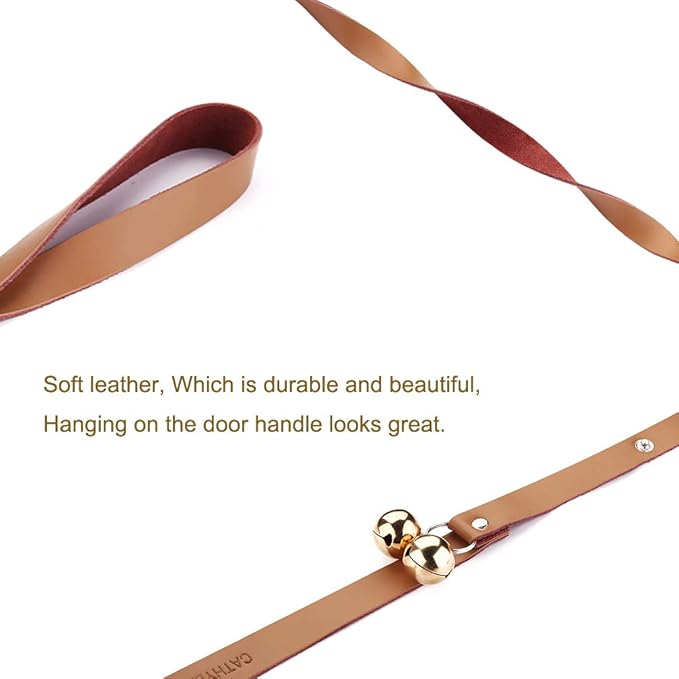 Leather Dog Doorbells for Door Knob, Adjustable Brass Potty Training Bells for Puppy to Go Outside, Easy Dog Door Bell for Potty Training