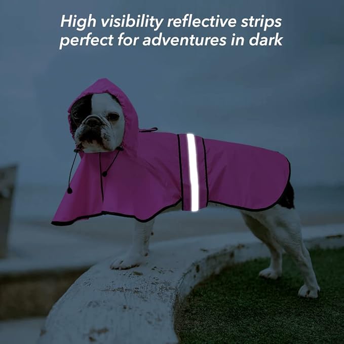 Reflective Puppy Raincoat - Waterproof Adjustable Pet Hooded Slicker Poncho Raincoats Jacket, Lightweight Dog Rain Coat(Pink, Small)