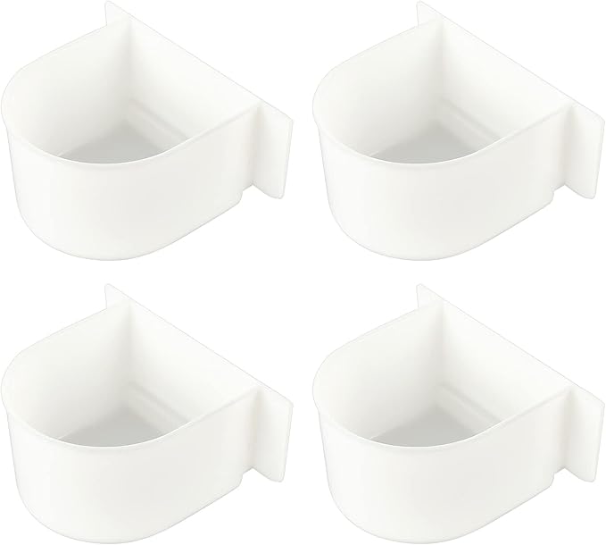 AHANDMAKER 4 Pcs Parrot Cage Replacement Food and Water Cup, White Bird Feeders Winged Universal Cage Plastic Cups Pet Supplies for Small Bird