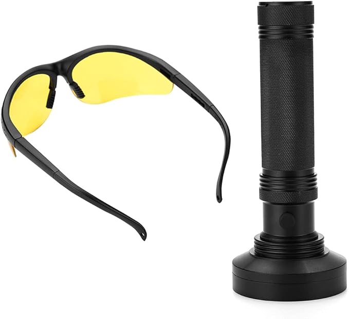 100 LEDs Flashlight, Pet Urine Detector, Aluminum Alloy, with Sunglasses for Scorpion Currency ID Card