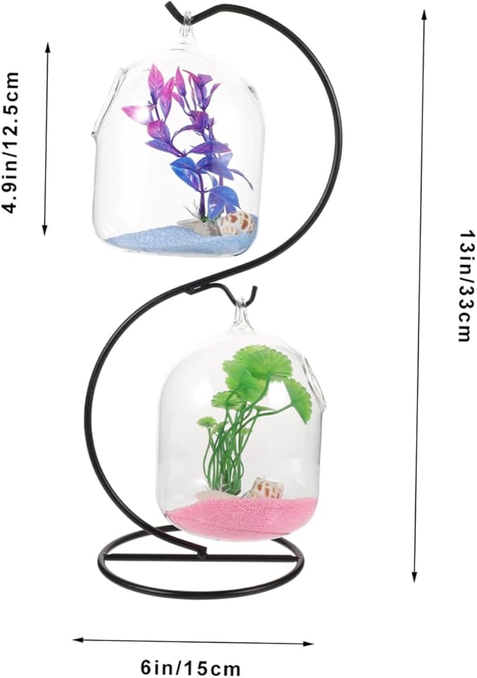 BESTOYARD Hanging Fish Tank with Stand 13In Desktop Aquarium Mini Betta Fish Bowl Tabletop Tank for Home Office Garden Decoration