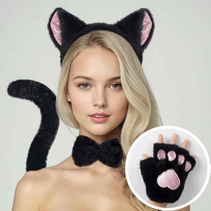 Himine Cat Cosplay Costume With Ears, Tail, Paws, Bow Tie