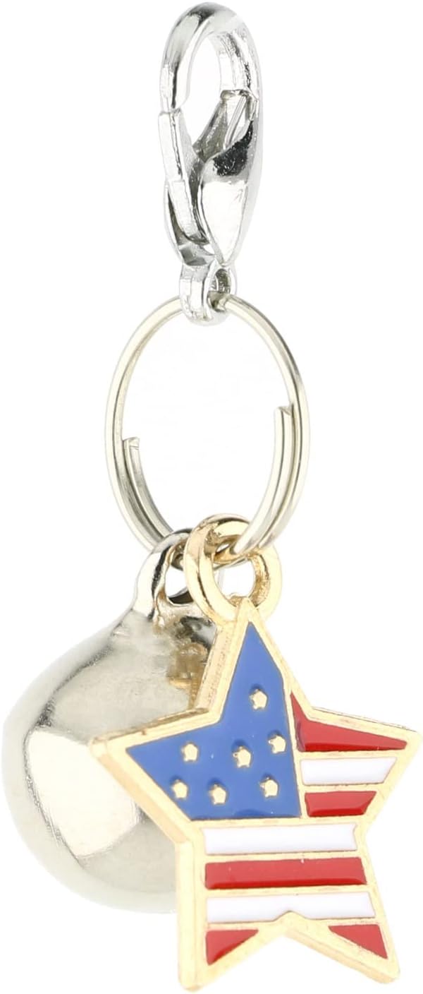 Oasis Plus American USA Flag Star Pet Collar Charm Pendant with Bell for Small Dog Kitty Cat
