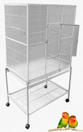 64" Extra Large Wrought Iron Side Nesting Box Doors for Flight Breeding Canary Parakeet Cockatiel Lovebird Finch Bird Flight Home Cage Easy to Clean Pull Out Tray with Removable Rolling Stand