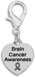Gray Ribbon Hanging Charm for Brain Cancer, Asthma and Diabetes Awareness - Perfect for Bracelets, Purses, Zipper Pull, Dog & Cat’s Collar, Support Groups, Fundraisers and More!