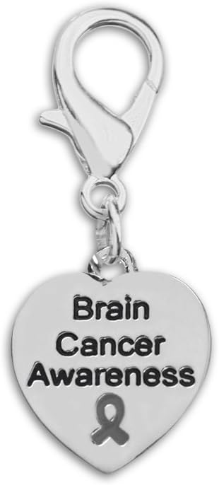 Gray Ribbon Hanging Charm for Brain Cancer, Asthma and Diabetes Awareness - Perfect for Bracelets, Purses, Zipper Pull, Dog & Cat’s Collar, Support Groups, Fundraisers and More!