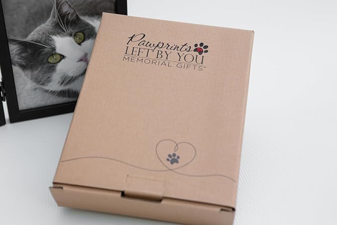 Pawprints Left By You Memorial 5x7 Frame for Cat with Pet Tag - Thoughtful Cat Memorial Gift (Black Personalized)
