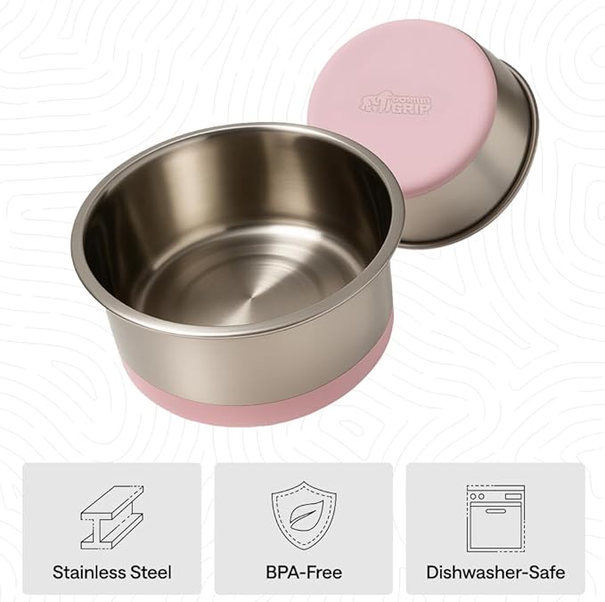 GORILLA GRIP Set of 2 Dog Bowls, Holds 8 Cups (64 fl oz), Heavy Duty Metal Food and Water Bowl for Feeding Dogs and Cats, Dishwasher Safe, Rust Resistant Stainless Steel, BPA Free Rubber Base, Lt Pink