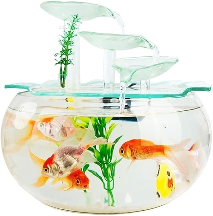Aquarium Goldfish Bowl Fish Tank Goldfish Flowing Water Ornament Glass Mini Desktop Home Living Room Aquarium Starter Kits Fish Tank Decorations (Color : B)