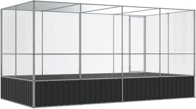vidaXL Aviary with Extension - Galvanized Steel Bird Cage 164.6"x81.5"x83.5", Large Parrot/Budgie Cage in Silver with Lockable Door, Suitable for Rabbits, Ducks, Chickens