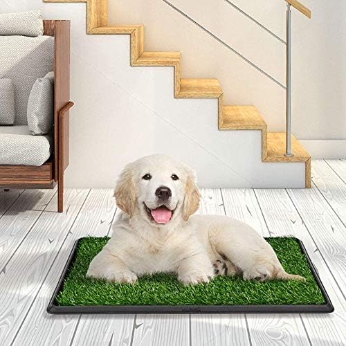 LOMANTOWN Dog Grass Pad with Tray Indoor Outdoor Pet Training Grass with Tray Washable Pee Pads, 3 Layered System Dog Litter Box for Puppy Training (30 x 20 in)