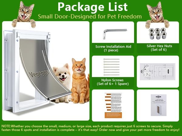 Pet Door Dog Door Easy Install - Wood & PVC Doors & Walls，Cat Door Free Movement & Flexible Control - 2 Magnetic Flaps & Sliding Lock,Telescoping Frame,5 3/4" x 9 1/3" for Small Dogs Cats Up to 15 lb