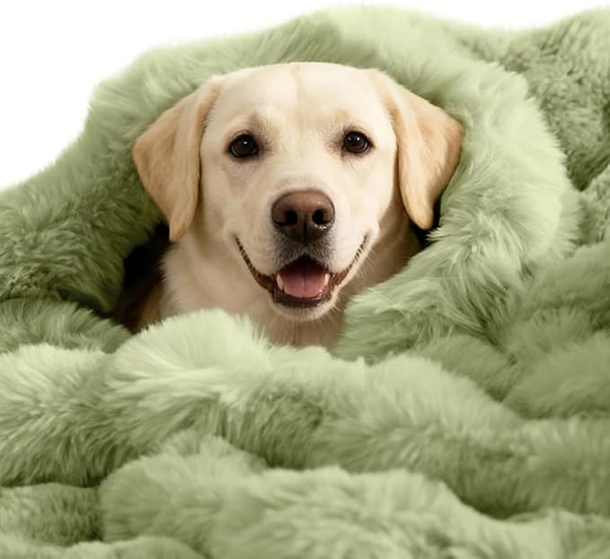 Dog Blanket Self-Warming Throw for Medium & Large Dogs, Dual-Side Sherpa Plush, Thick Crate Bed Cover & Car Seat Mat, Anti-Static Machine Washable No Shrink, 39x30 Inch Green