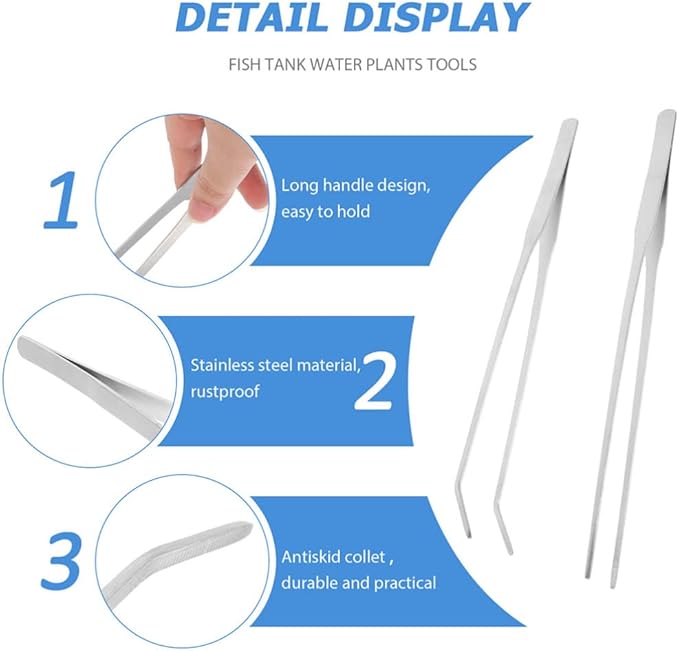 POPETPOP 2pcs Stainless Steel Aquarium Tweezers Straight Curved Tongs for Water Plants Fish Tank Maintenance and Feeding Ergonomic Design Easy to Use