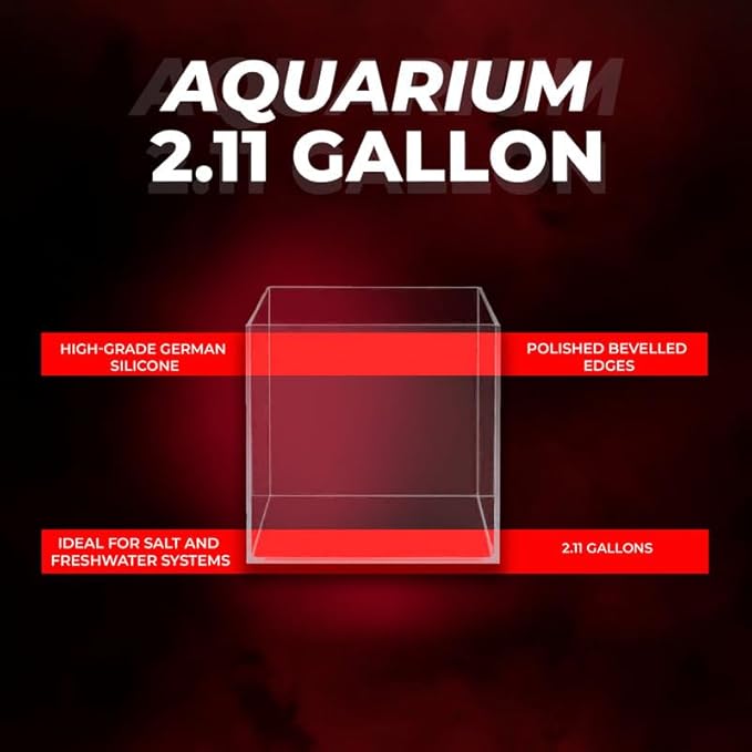 Aquatop High Clarity Low Iron Glass Cube Aquarium, 2.11-Gal – 5mm Thick Glass – Slim Design – Fresh & Saltwater – Desktop Tank with Silicone Sealing