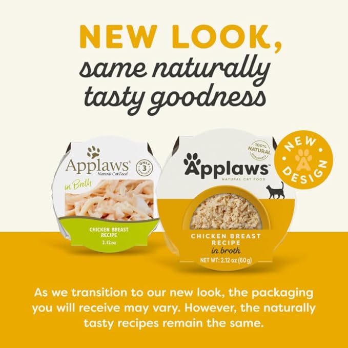 Applaws Natural Wet Cat Food in Broth, Limited and Natural Ingredients, High Protein with No Artificial Additives, Chicken Breast in Broth (10 x 2.12 oz Easy-Open Cups)