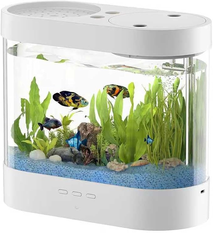 1.5 Gallon Betta Fish Tank with Filter & 7-Color LED Light, Self-Cleaning Aquarium Starter Kit with HD Acrylic, Quiet for Kids Beginners, Home Office Desktop Decoration.