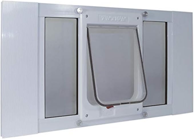 Ideal Pet Products Aluminum Sash Window Pet Door, Adjustable to Fit Window Widths from 33" to 38", Chubby Kat 7-1/2” x 10-1/2” Flap Size