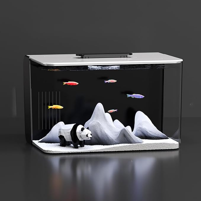 Office Acrylic Desktop Aquarium Kits, HD Plexiglass Betta Fish Tank, Hidden Filtering Area, 3 Gallon Small Fish Tank with LED Light, USB Power Supply, Modern 11L Acrylic Aquarium Starter,With d