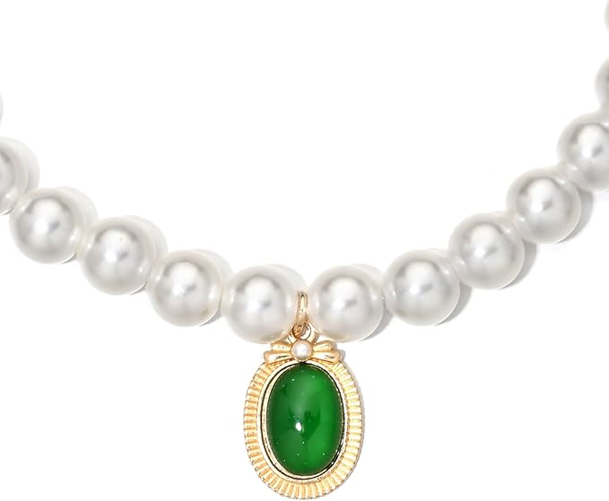 Cat Dog Sparkle Jewelry Pearl Collar Puppy Kitten Rhinestone Pendant Adjustable Charm Necklace for Small Pets Wedding Photography 2 Pack (Purple and Emerald Green)