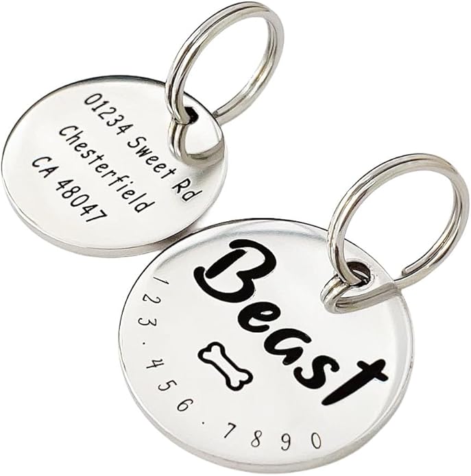 Cats Dogs ID Tags Personalized Cute Symbols Pets Collar Name Accessories Simple Custom Engraved Pet Name Tags Anti-Lost Stainless Steel Charm (Silver)