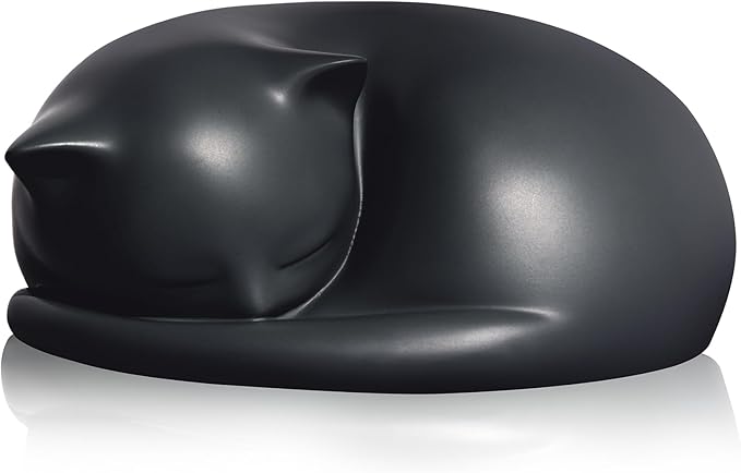 Cat Urn, Black Resin, Sleeping Kitty Pet Memorial Keepsake Funeral Urn for Cats Ashes, Up to 8kg, 7.87 x 7.87 x 3.15 inches