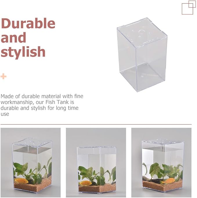 Small Acrylic Fish Tank 7.5 Inch Mini Desktop Aquarium Fish Box for Betta Home Office Decor