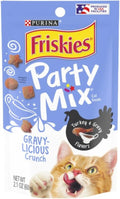 Friskies Party Mix, Gravy-Licious Crunch, Chicken and Gravy Flavored Treats for Cats, Resealable Pouch, 2.1 Ounce Each (Pack of 2)