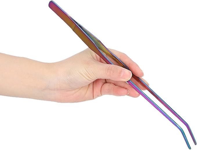 AYNEFY Aquarium Long Planted Feeding Tongs, Stainless Steel Colorful Straight Tweezer Aquarium Plant Maintenance Tools for AquaticPlants 10.6 Inches (27cm Bent Clip), AYNEFYwd0ziq89km-12