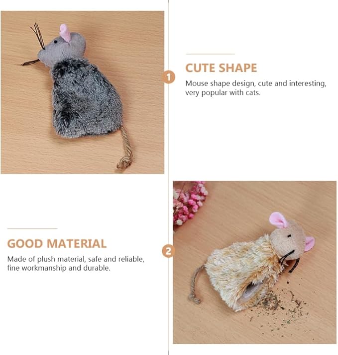 Hemoton 3pcs Refillable Catnip Toys for Cats, Cat Toys for Puppie Kittens, Plush Mouse Filled, Interactive Kitten Teething Chew Doll, Realistic Mice Set for Boredom Relief & Hunting Exercise