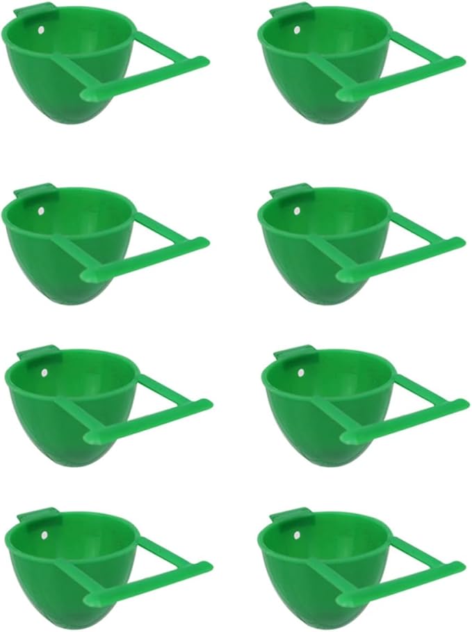 PRETYZOOM 8pcs Small Parrot Water Cups and Food Feeding Bowls Plastic Bird Cage Accessories for Budgie Cockatiel Lovebird Feeding and Watering Supplies